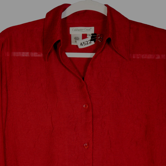 Coldwater Creek Blouse Womens Small Red Top Shirt P Button Textured Sheer - Picture 4 of 7